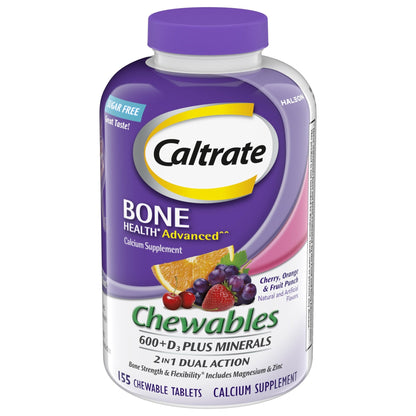 Caltrate Chewables 600 +D3 Plus Minerals Calcium and Vitamin D, Sugar Free, Cherry, Orange and Fruit Punch, 155 count - dailyvitalstore