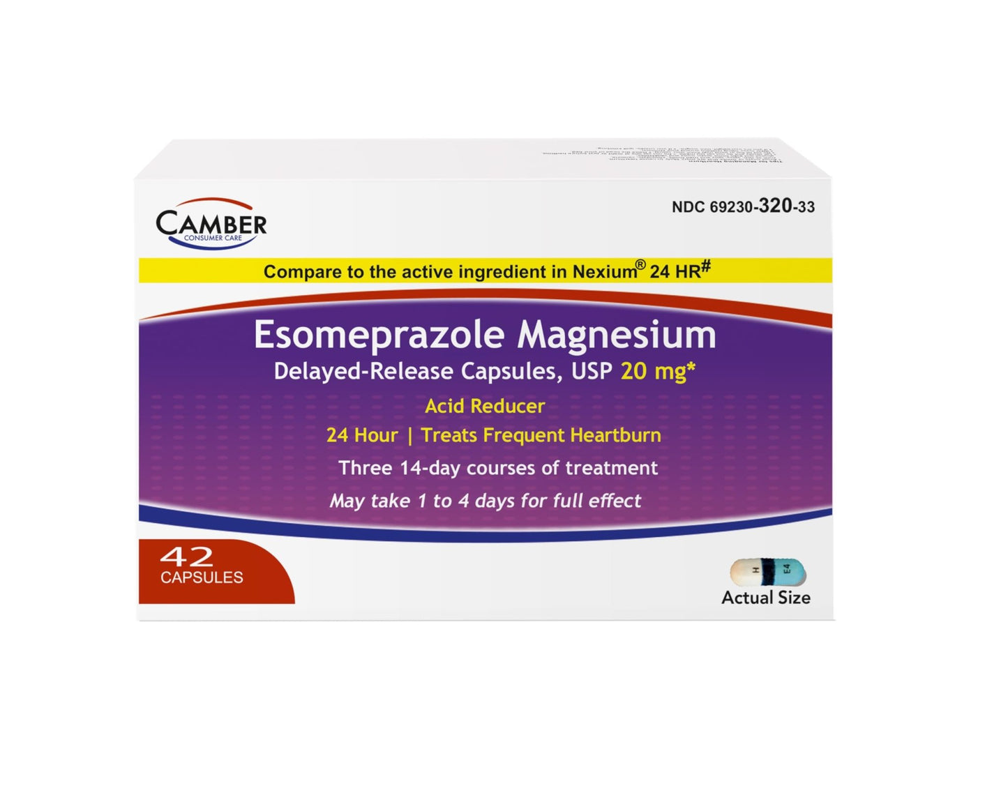 Camber Esomeprazole Magnesium USP 20mg, Delayed Release Capsules, Treats Frequent Heartburn (42 Count) - dailyvitalstore