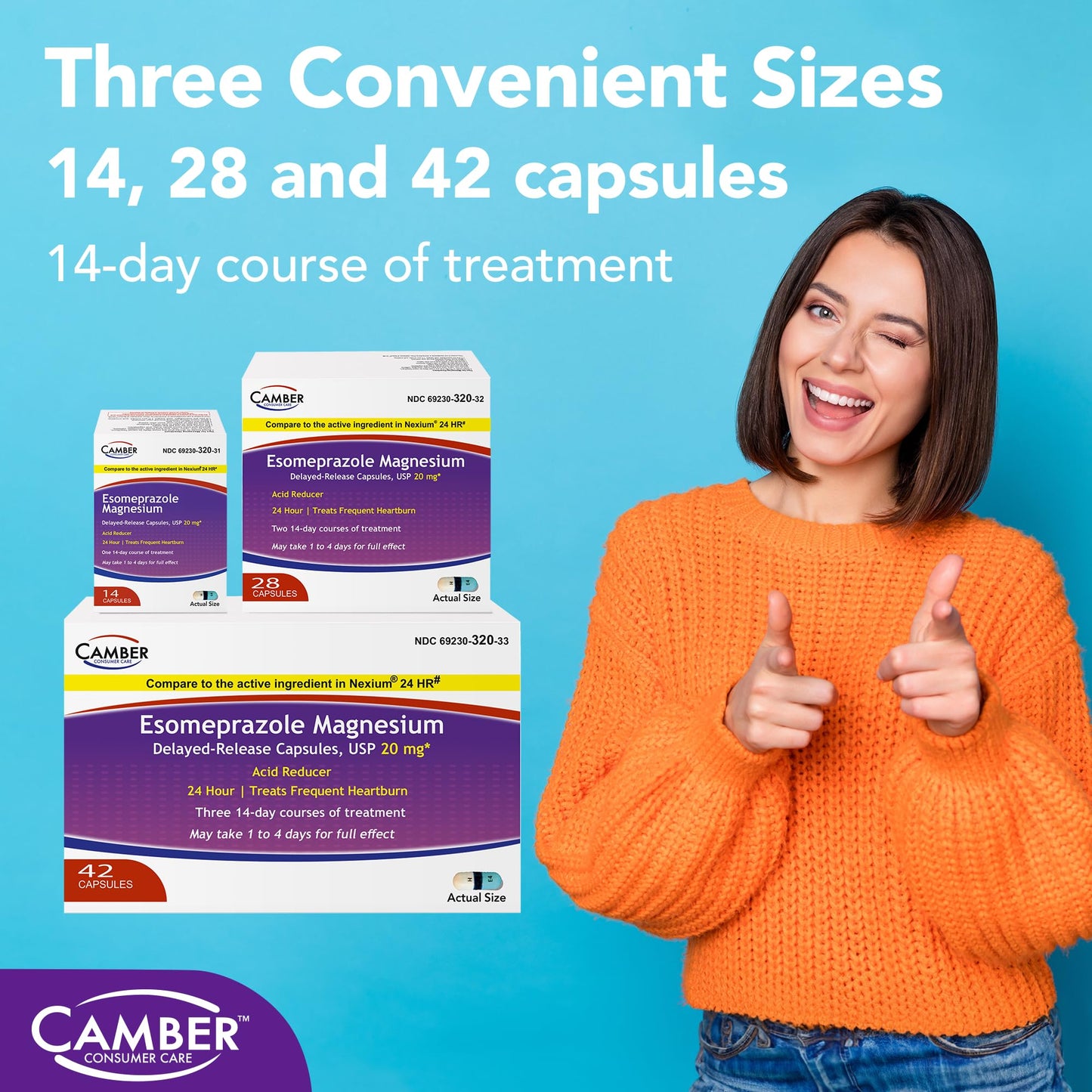 Camber Esomeprazole Magnesium USP 20mg, Delayed Release Capsules, Treats Frequent Heartburn (42 Count) - dailyvitalstore