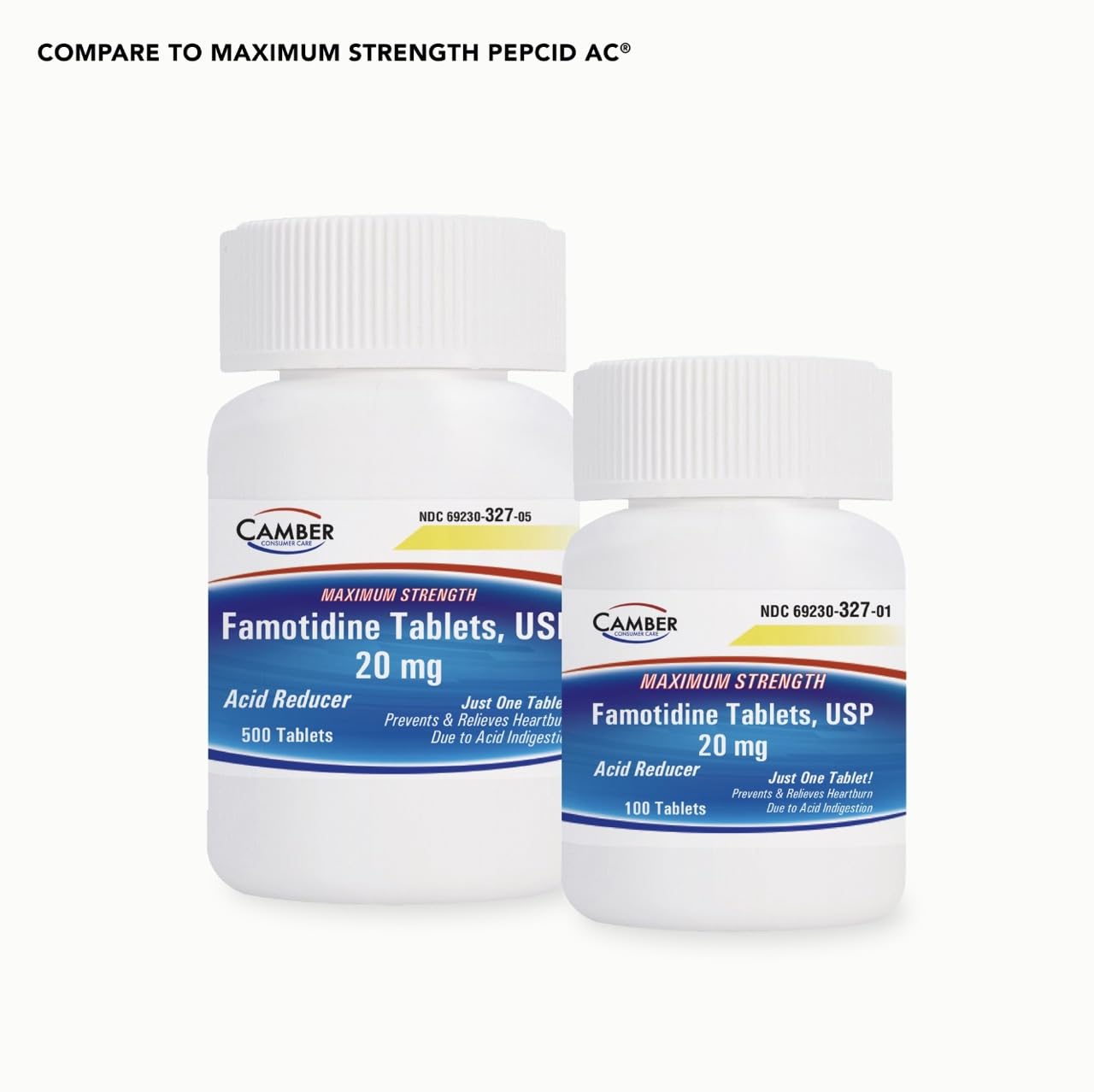 Camber Famotidine Tablets 20 mg Maximum Strength Acid Reducer 500ct Family Pack - dailyvitalstore