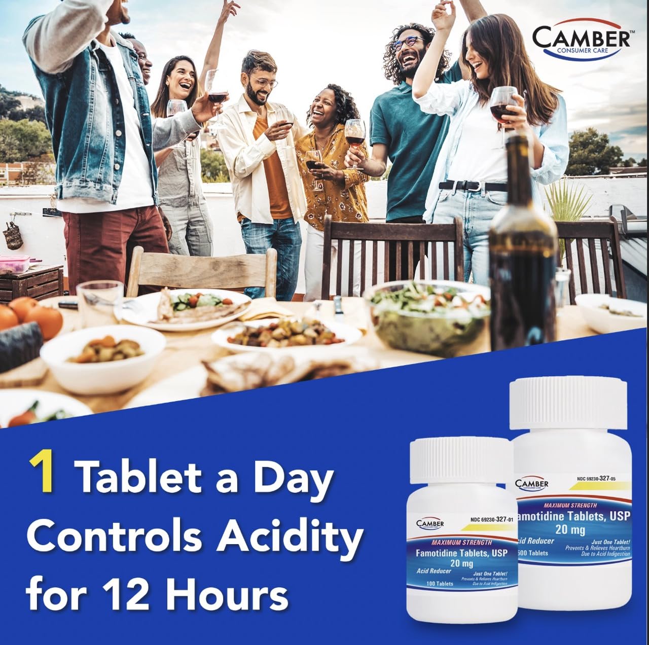 Camber Famotidine Tablets 20 mg Maximum Strength Acid Reducer 500ct Family Pack - dailyvitalstore