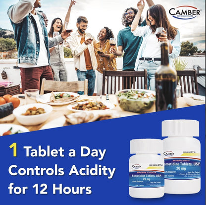 Camber Famotidine Tablets 20 mg Maximum Strength Acid Reducer 500ct Family Pack - dailyvitalstore