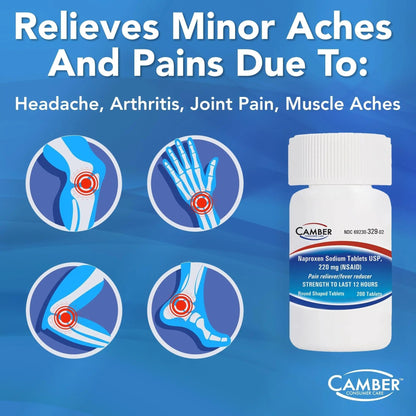 Camber Naproxen Sodium, 220 mg - Pain Reliever and Fever Reducer (500 Count) - dailyvitalstore