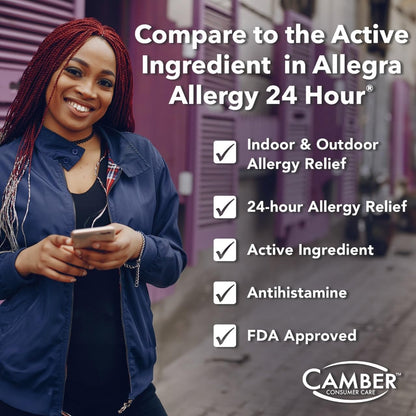 Camber Non-Drowsy Fexofenadine Antihistamine Indoor Outdoor Allergy Relief Tablets (30-ct) - dailyvitalstore