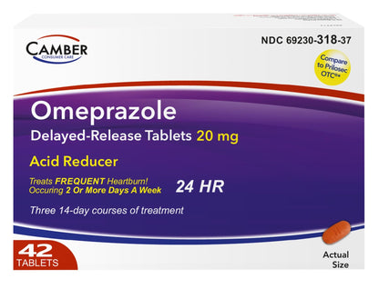 Camber Omeprazole 20mg Delayed-Release Tablets, Heartburn and Acid Reducer Reflux Medicine (42 Count) - dailyvitalstore