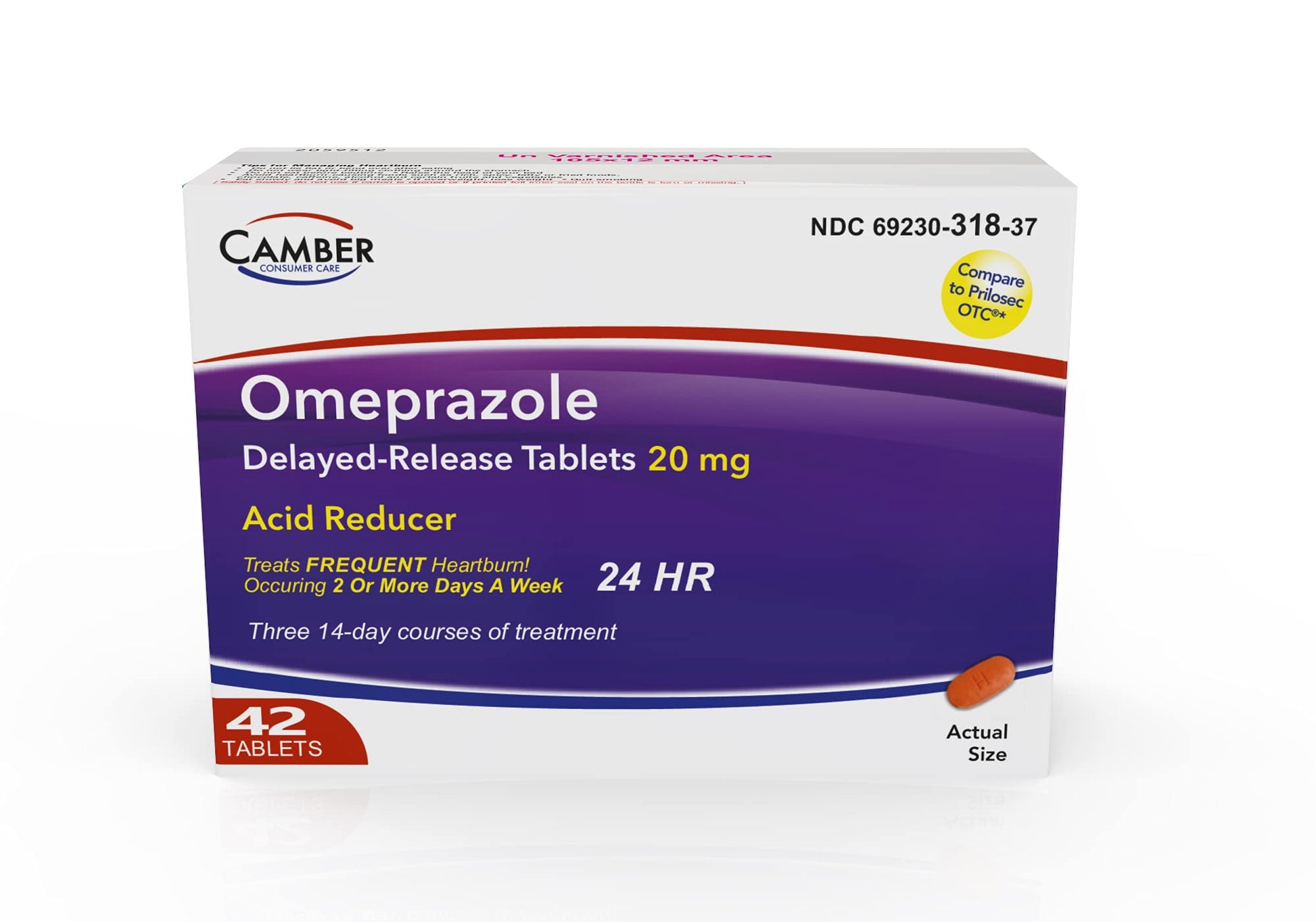 Camber Omeprazole 20mg Delayed-Release Tablets, Heartburn and Acid Reducer Reflux Medicine (42 Count) - dailyvitalstore
