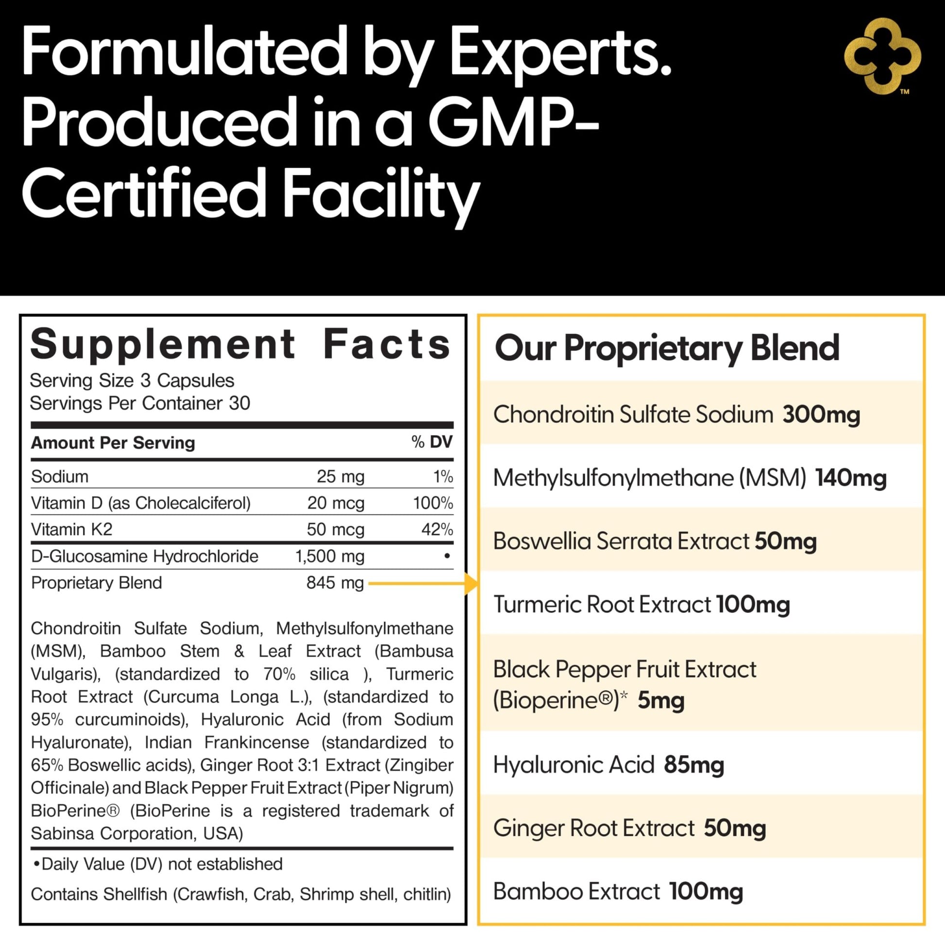 Campio Glucosamine Chondroitin MSM All-in-One Joint Support Supplement Turmeric, Hyaluronic Acid, Boswellia, Ginger Root, Bamboo, BioPerine, Black Pepper, Supports Joint Health & Flexibility 90 Count - dailyvitalstore