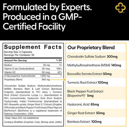 Campio Glucosamine Chondroitin MSM All-in-One Joint Support Supplement Turmeric, Hyaluronic Acid, Boswellia, Ginger Root, Bamboo, BioPerine, Black Pepper, Supports Joint Health & Flexibility 90 Count - dailyvitalstore