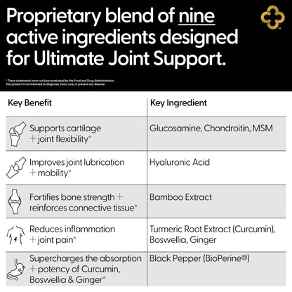 Campio Glucosamine Chondroitin MSM All-in-One Joint Support Supplement Turmeric, Hyaluronic Acid, Boswellia, Ginger Root, Bamboo, BioPerine, Black Pepper, Supports Joint Health & Flexibility 90 Count - dailyvitalstore