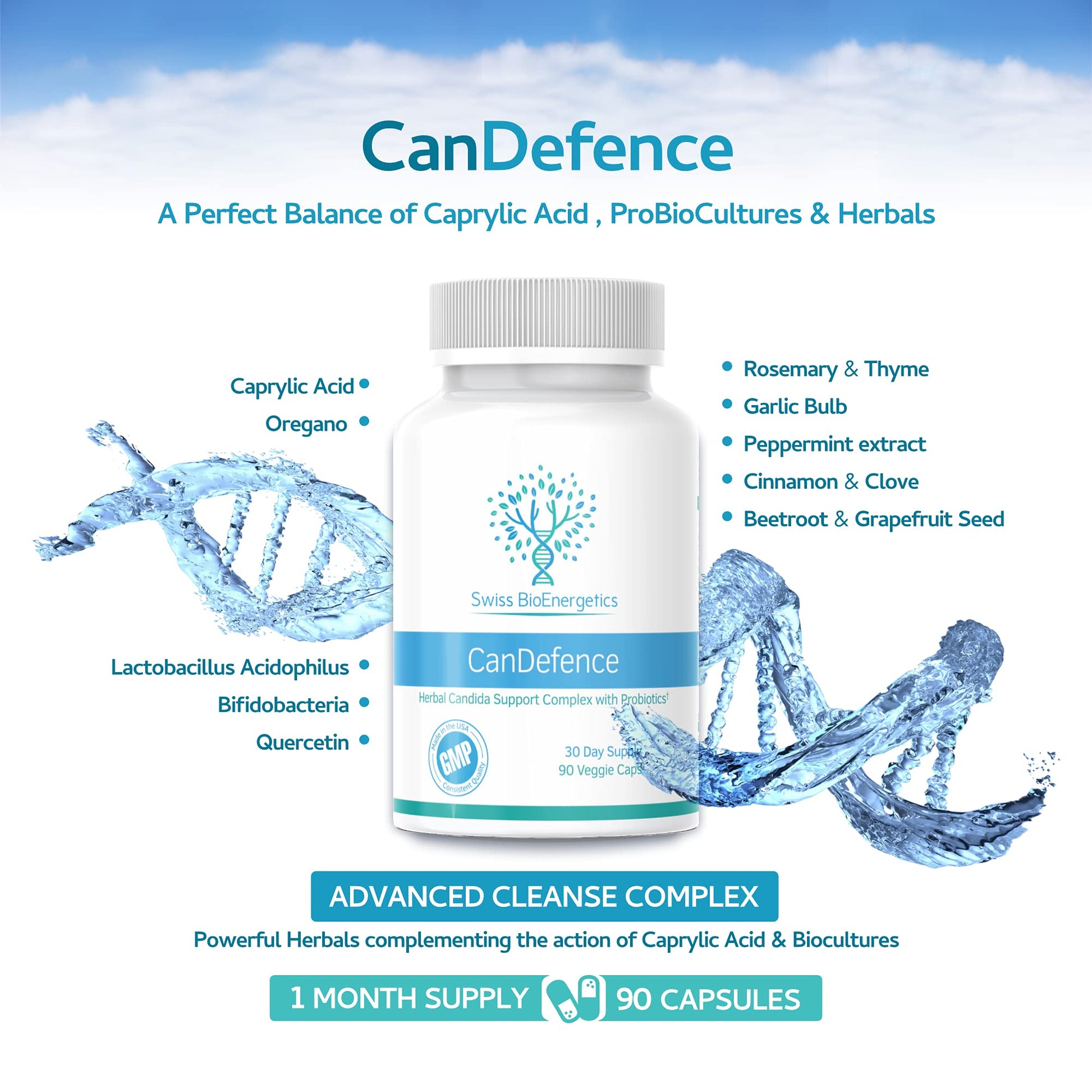 CanDefence - Candida Cleanse Ultimate Extra Strength All-in-ONE Formulation with Caprylic Acid, Probiotics and a synergistic Balance of 11 Different Botanicals - 90 Capsules - dailyvitalstore