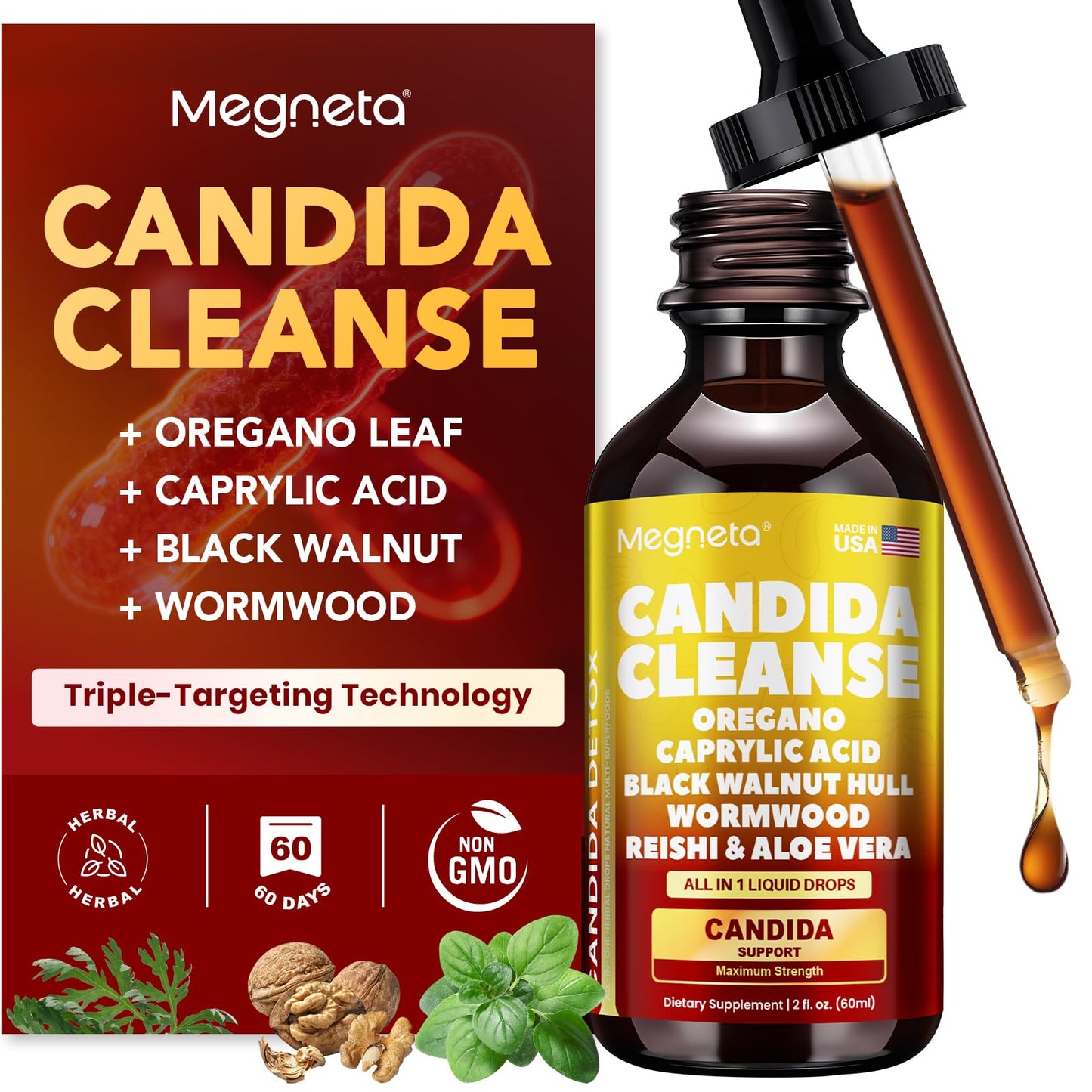 Candida Cleanse Detox with Triple-Targeting Technology, All-in-1 Synergy Formula with Caprylic Acid, Oregano, Black Walnut & Wormwood – Yeast Detox, Gut Health - dailyvitalstore