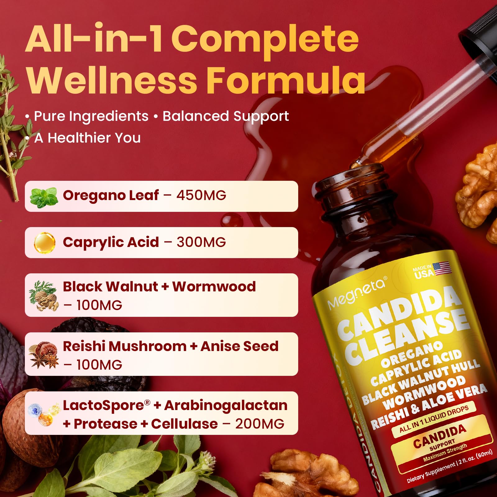 Candida Cleanse Detox with Triple-Targeting Technology, All-in-1 Synergy Formula with Caprylic Acid, Oregano, Black Walnut & Wormwood – Yeast Detox, Gut Health - dailyvitalstore