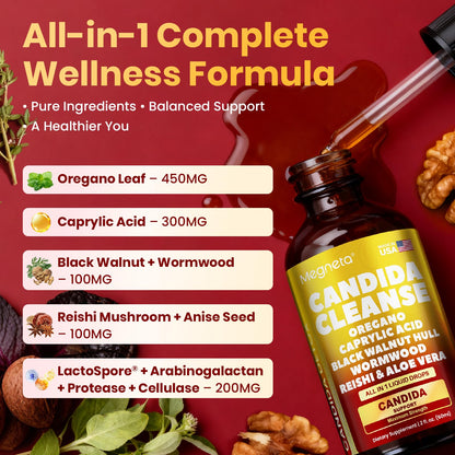 Candida Cleanse Detox with Triple-Targeting Technology, All-in-1 Synergy Formula with Caprylic Acid, Oregano, Black Walnut & Wormwood – Yeast Detox, Gut Health - dailyvitalstore
