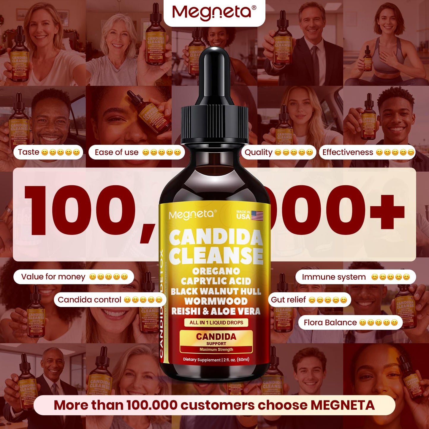 Candida Cleanse Detox with Triple-Targeting Technology, All-in-1 Synergy Formula with Caprylic Acid, Oregano, Black Walnut & Wormwood – Yeast Detox, Gut Health - dailyvitalstore