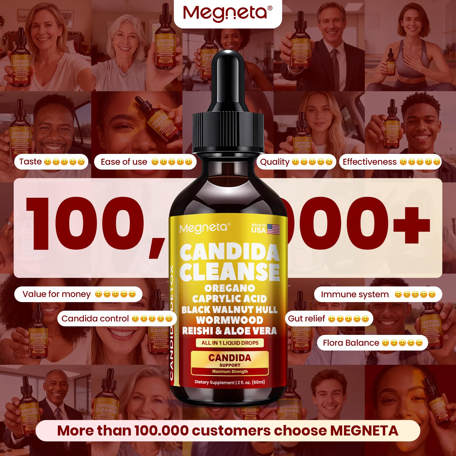 Candida Cleanse Detox with Triple-Targeting Technology, All-in-1 Synergy Formula with Caprylic Acid, Oregano, Black Walnut & Wormwood – Yeast Detox, Gut Health - dailyvitalstore