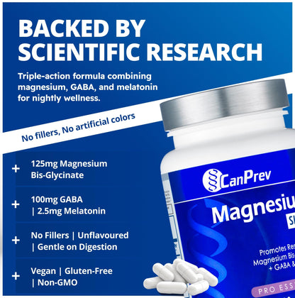 CanPrev Magnesium Bisglycinate Chelated + GABA & Melatonin, 120 Veg Caps, 120-Day Supply, Support Restful Night, Muscle Function, Promote Relaxation & Balanced Sleep-Wake Cycle, Vegan, No GMO & Gluten - dailyvitalstore