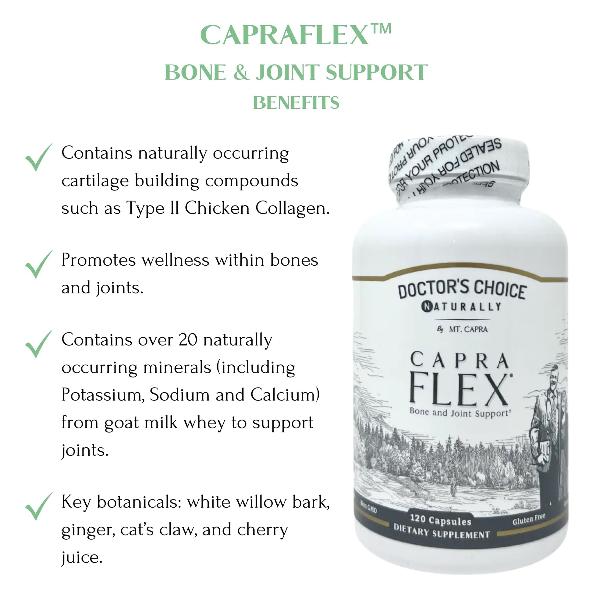 CapraFlex by Mt. Capra | Bone and Joint Support Supplement with Chicken Collagen, Hyaluronic Acid, Turmeric, and Herbs for Joint Vitality | 30 Servings - 120 Capsules - dailyvitalstore