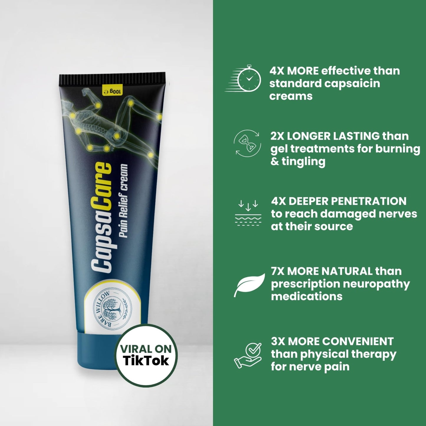 CapsaCare Cream with Capsaicin 0.125% & Magnesium, NeuroSoothe Blend with Arnica, Glucosamine, Menthol & Aloe, Fragrance Free, Non Greasy, Hydrating Topical Skin Cream for Men and Women, 100g (1 Pack) - dailyvitalstore