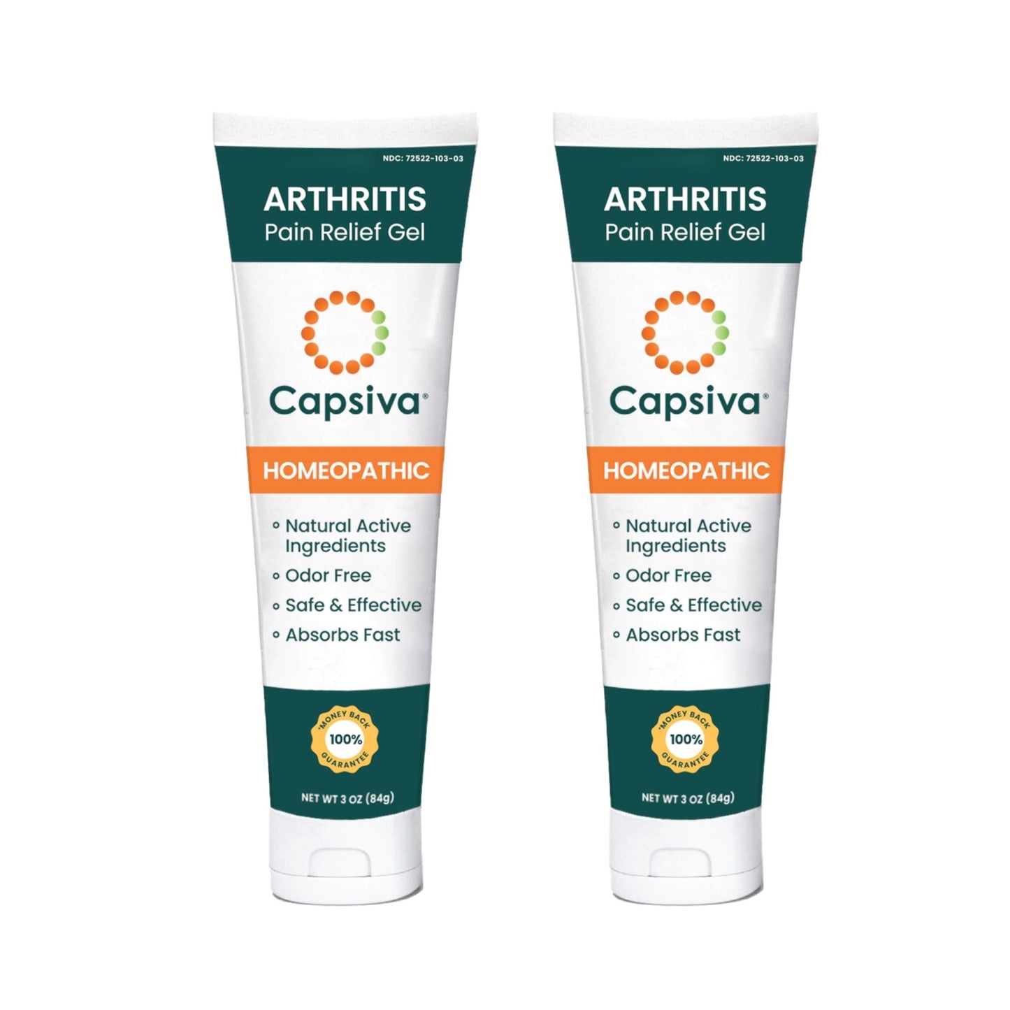 Capsiva Pain Relief Topical 3oz Tube, 2 Pack, for Your Hands, Neck, Back, Joints, Non-Greasy, No Burn, Odor Free, Homeopathic Active Ingredients, Contains Capsaicin & Arnica, Absorbs Fast - dailyvitalstore