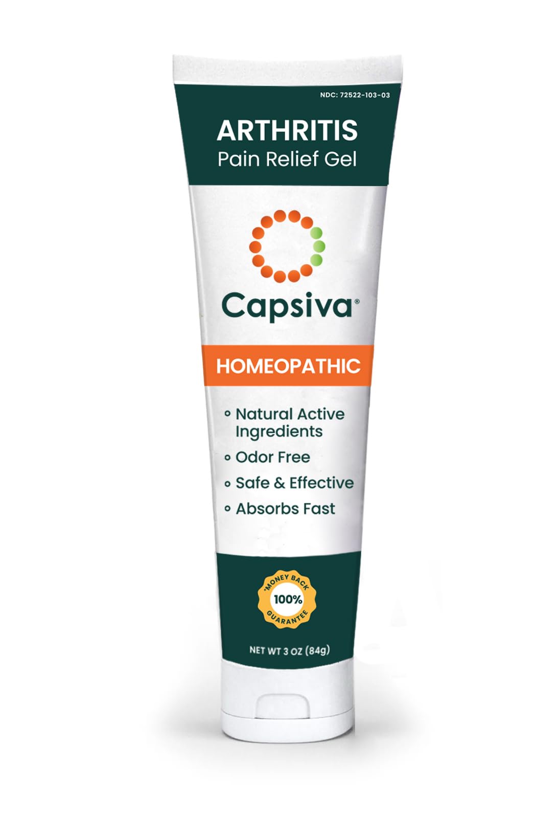 Capsiva Pain Relief Topical 3oz Tube, for Your Hands, Neck, Back, Joints, Non-Greasy, No Burn, Odor Free, Homeopathic Active Ingredients, Contains Capsaicin & Arnica, Absorbs Fast - dailyvitalstore