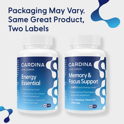 CARDINA B12 Vitamins for Women and Men - Brain Supplements for Memory and Focus with Thiamine B1 Supplement and COQ10 - Brain Memory Support - Non-GMO and Vegan B12 Supplement, 60 Ct - dailyvitalstore