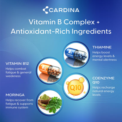 CARDINA B12 Vitamins for Women and Men - Brain Supplements for Memory and Focus with Thiamine B1 Supplement and COQ10 - Brain Memory Support - Non-GMO and Vegan B12 Supplement, 60 Ct - dailyvitalstore