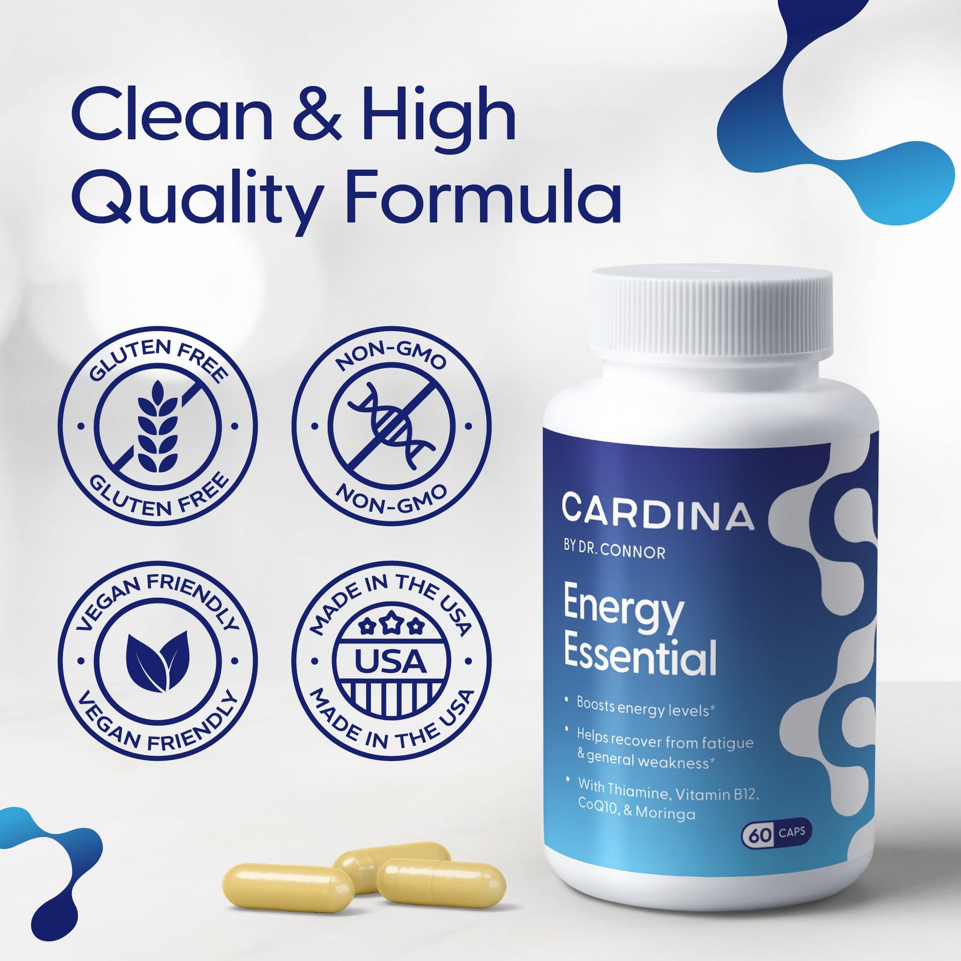 CARDINA B12 Vitamins for Women and Men - Brain Supplements for Memory and Focus with Thiamine B1 Supplement and COQ10 - Brain Memory Support - Non-GMO and Vegan B12 Supplement, 60 Ct - dailyvitalstore