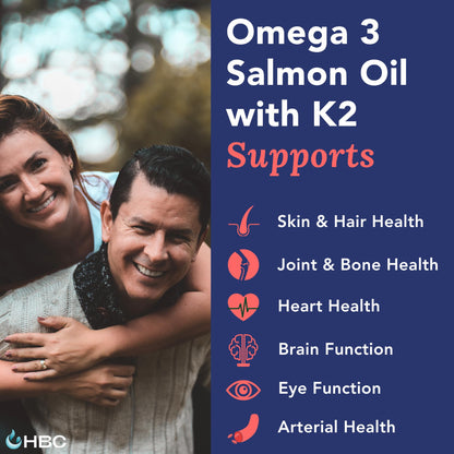 Cardio Omega 3 Fish Oil & Vitamin K2-1000mg, Norwegian Salmon Oil with EPA, DHA, DPA & Astaxanthin, No Fishy Aftertaste, Fatty Acids Supplement - 90 Capsules - dailyvitalstore