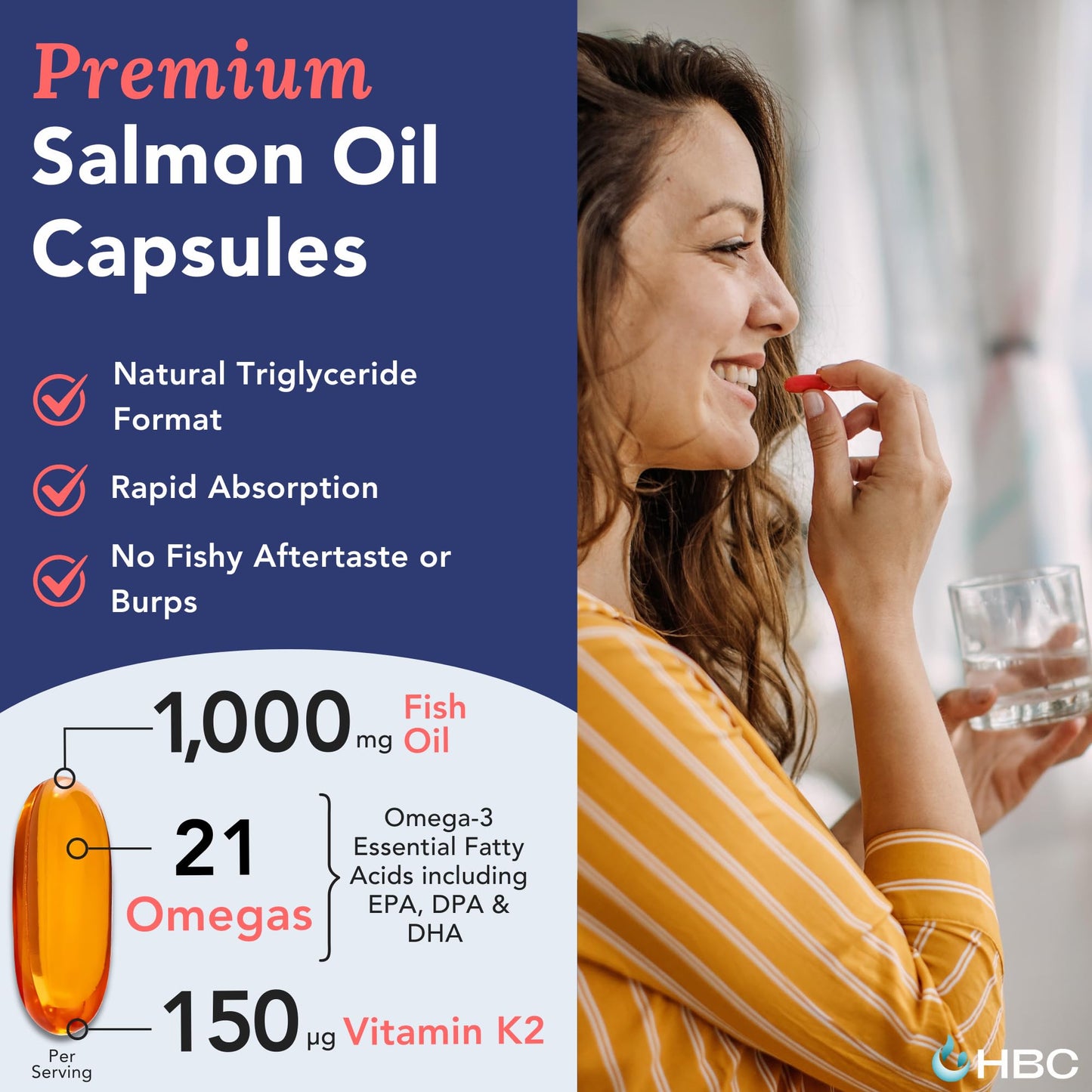 Cardio Omega 3 Fish Oil & Vitamin K2-1000mg, Norwegian Salmon Oil with EPA, DHA, DPA & Astaxanthin, No Fishy Aftertaste, Fatty Acids Supplement - 90 Capsules - dailyvitalstore