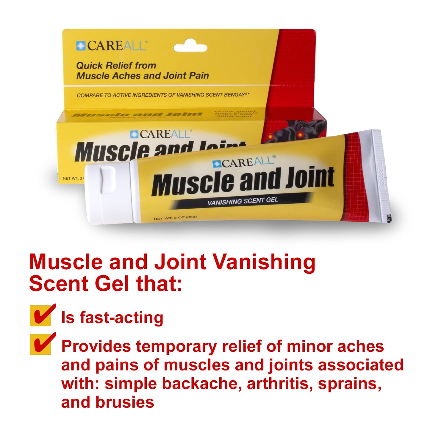 CareAll Muscle & Joint Vanishing Scent Gel, 3.0 oz. (3 Pack), Non-Greasy, Pain Relief Gel for Muscle, Back and Minor Arthritis, Topical Analgesic, 2.5% Menthol - dailyvitalstore