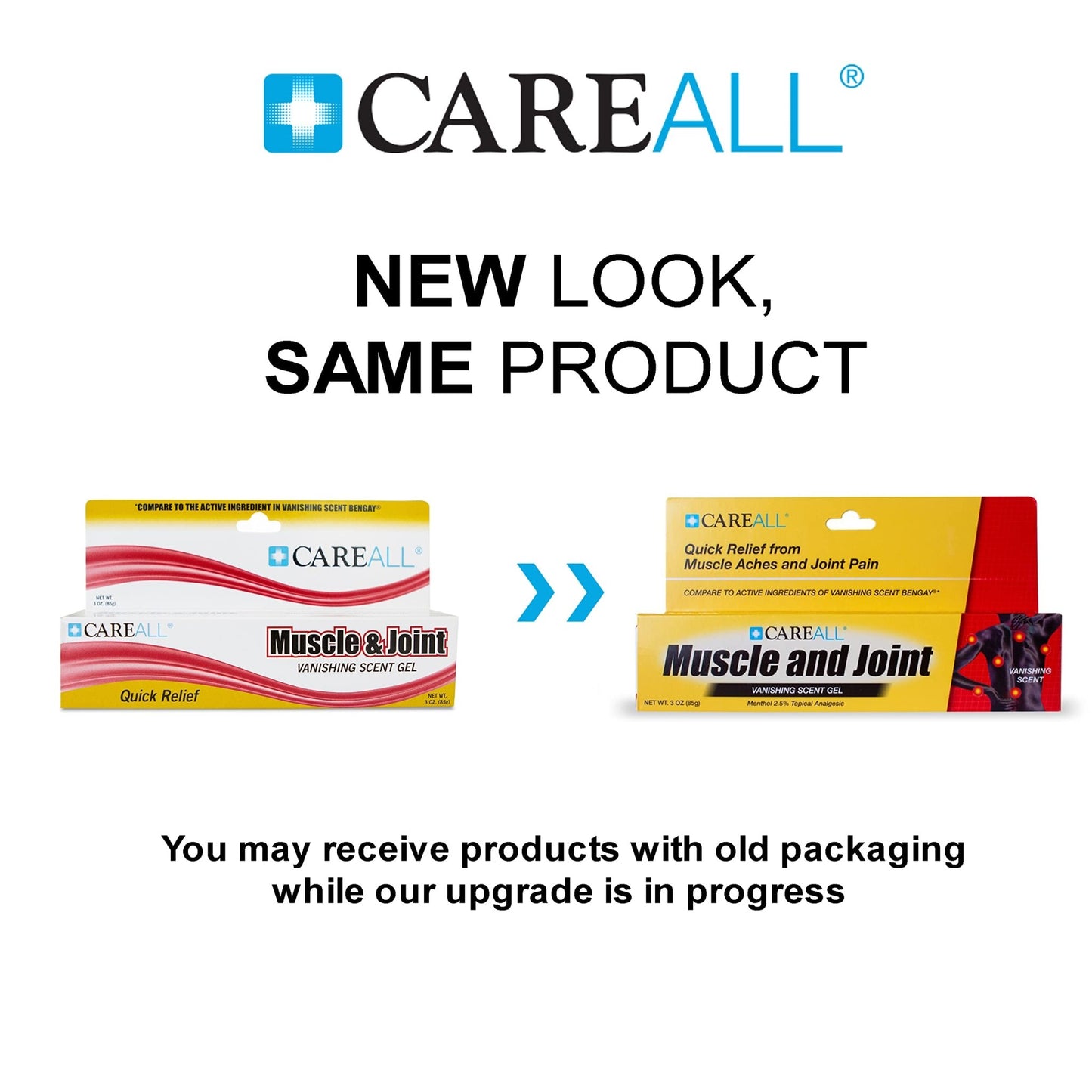 CareAll Muscle & Joint Vanishing Scent Gel, 3.0 oz. (3 Pack), Non-Greasy, Pain Relief Gel for Muscle, Back and Minor Arthritis, Topical Analgesic, 2.5% Menthol - dailyvitalstore