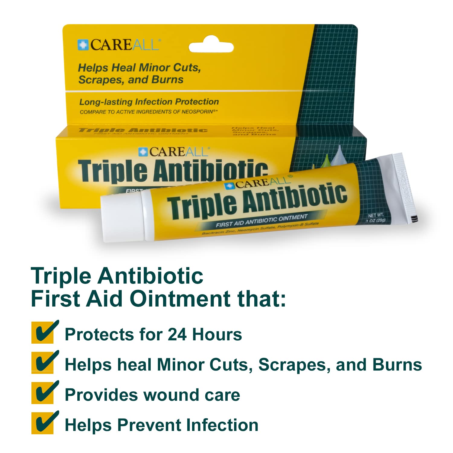 CareAll Triple Antibiotic Ointment 1.0 oz (4 Pack), First Aid Ointment for Minor Scrapes, Cuts, and Burns to Help Prevent Infection, Compare to The Active Ingredients of The Leading Brand - dailyvitalstore