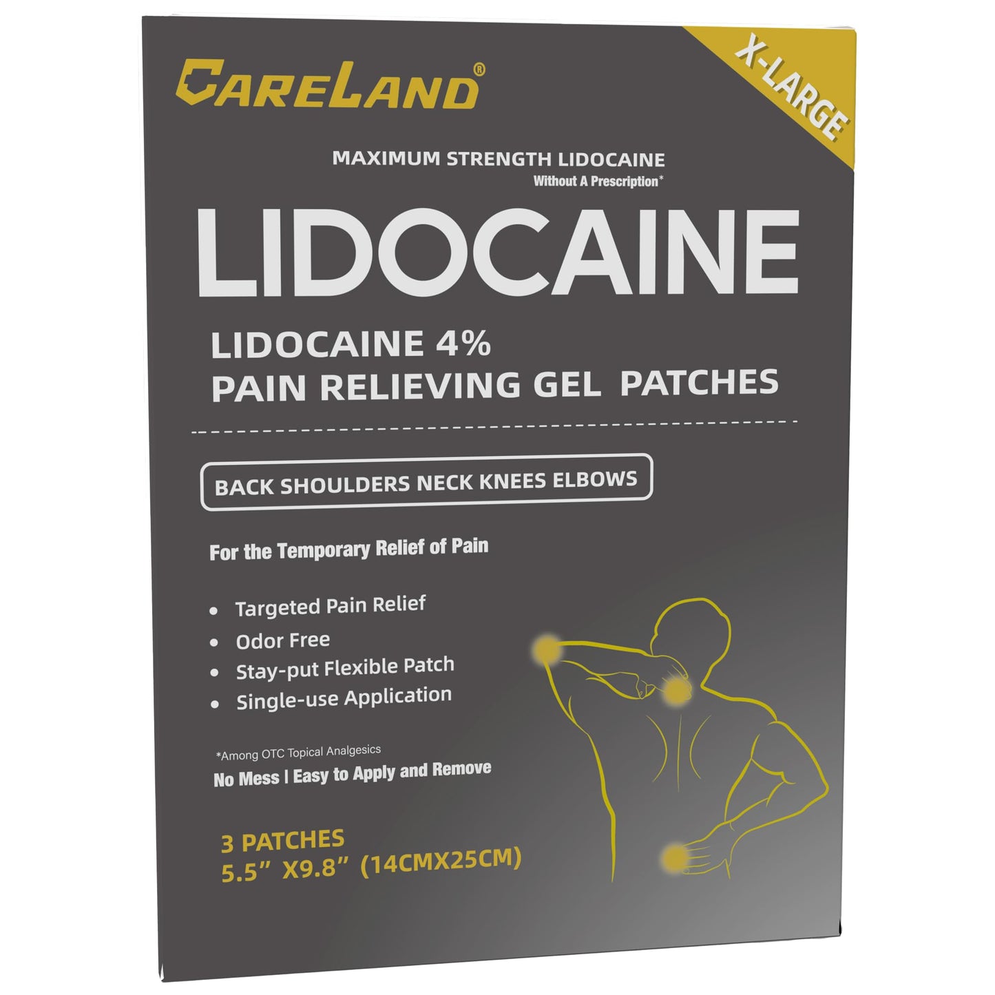 CARELAND 4% Extra Large Lidocaine Patches Maximum Strength Pain Relief Patch XL for Back & Shoulder,Back Pain Relief Products Patches & Flexible Fabric Numbs Away Pain, 6 Ct. - dailyvitalstore
