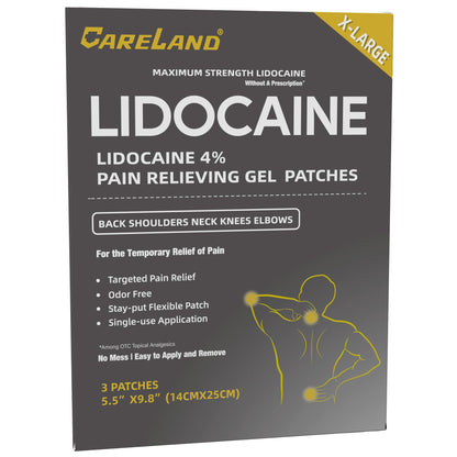 CARELAND 4% Extra Large Lidocaine Patches Maximum Strength Pain Relief Patch XL for Back & Shoulder,Back Pain Relief Products Patches & Flexible Fabric Numbs Away Pain, 6 Ct. - dailyvitalstore
