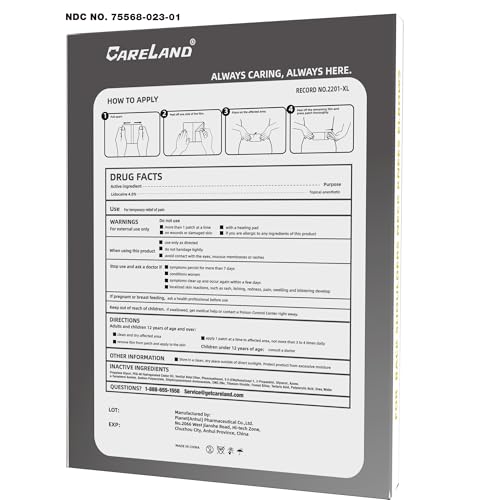 CARELAND 4% Extra Large Lidocaine Patches Maximum Strength Pain Relief Patch XL for Back & Shoulder,Back Pain Relief Products Patches & Flexible Fabric Numbs Away Pain, 6 Ct. - dailyvitalstore