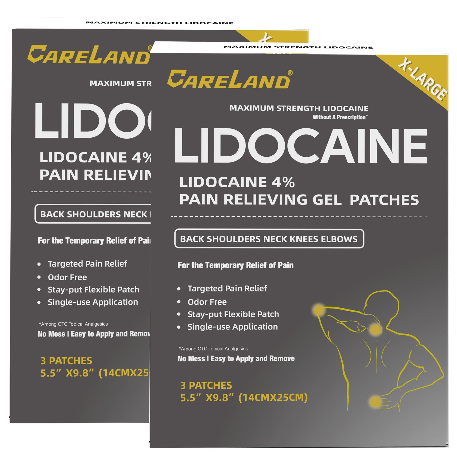 CARELAND 4% Extra Large Lidocaine Patches Maximum Strength Pain Relief Patch XL for Back & Shoulder,Back Pain Relief Products Patches & Flexible Fabric Numbs Away Pain, 6 Ct. - dailyvitalstore