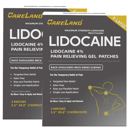CARELAND 4% Extra Large Lidocaine Patches Maximum Strength Pain Relief Patch XL for Back & Shoulder,Back Pain Relief Products Patches & Flexible Fabric Numbs Away Pain, 6 Ct. - dailyvitalstore