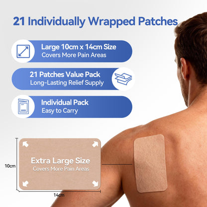 CARELAND 4% Lidocaine Patches Maximum Strength, 21 Count (10cm x 14cm) - OTC Pain Relief Patches with Stronger Adhesion for Back, Shoulder, Knee, Large Size - dailyvitalstore