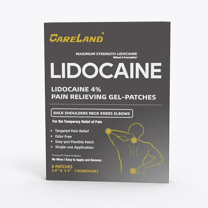 CARELAND Lidocaine Gel Patch, 18 Count Maximum Strength Pain Patches for Muscle Relief in Neck Knee Back and Shoulders Unscented Numbing Patch for Soothing Nerves, Joints - dailyvitalstore