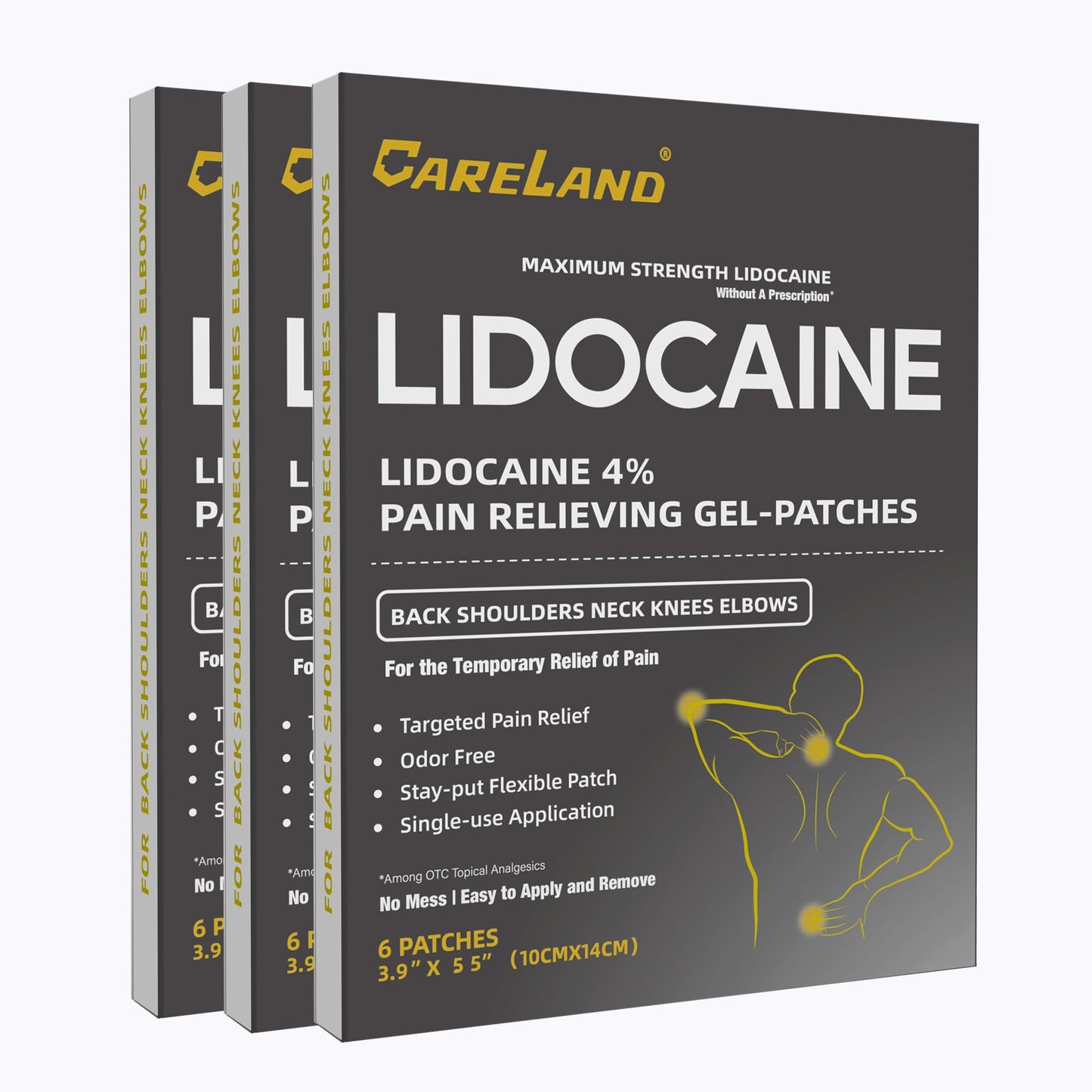 CARELAND Lidocaine Gel Patch, 18 Count Maximum Strength Pain Patches for Muscle Relief in Neck Knee Back and Shoulders Unscented Numbing Patch for Soothing Nerves, Joints - dailyvitalstore