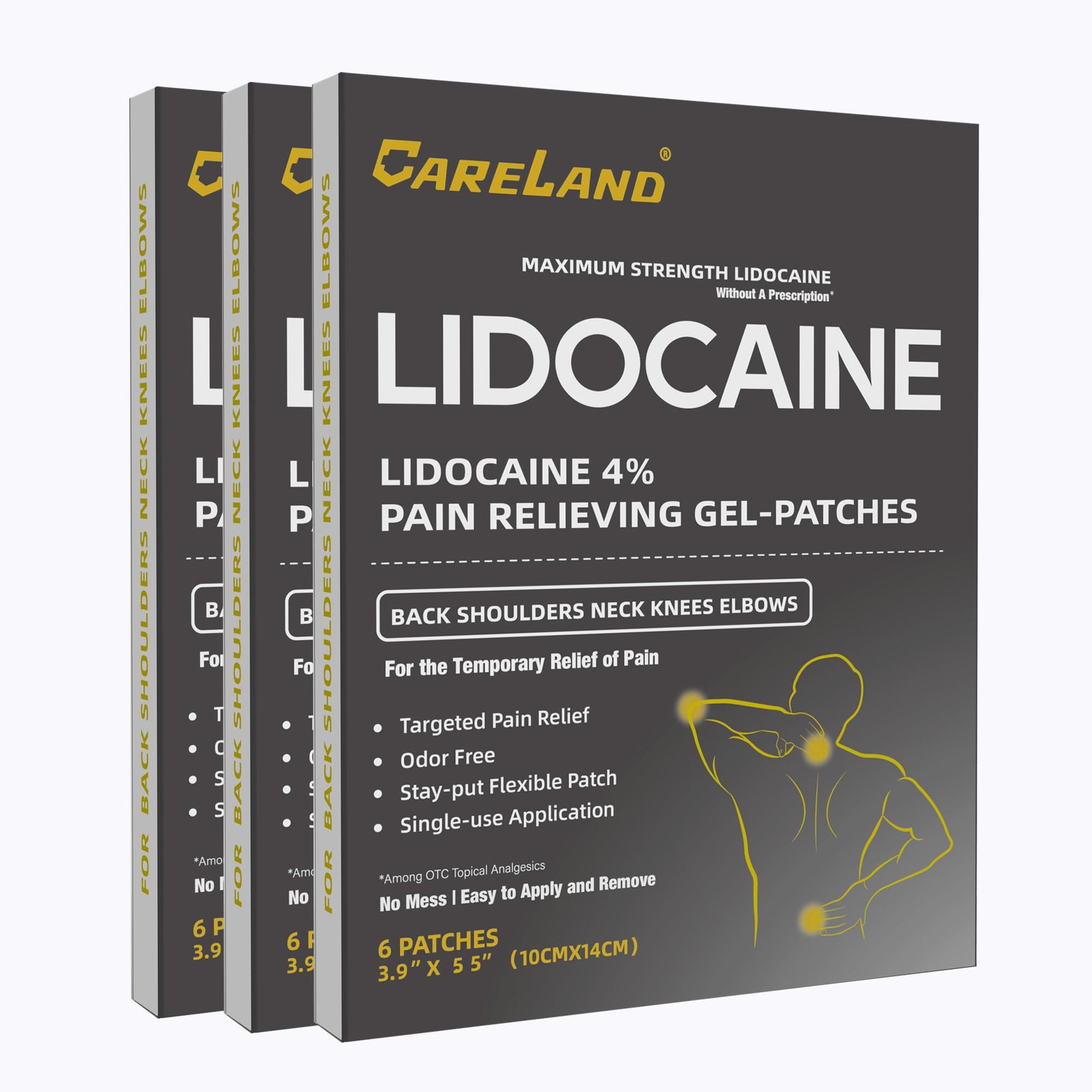 CARELAND Lidocaine Gel Patch, 18 Count Maximum Strength Pain Patches for Muscle Relief in Neck Knee Back and Shoulders Unscented Numbing Patch for Soothing Nerves, Joints - dailyvitalstore