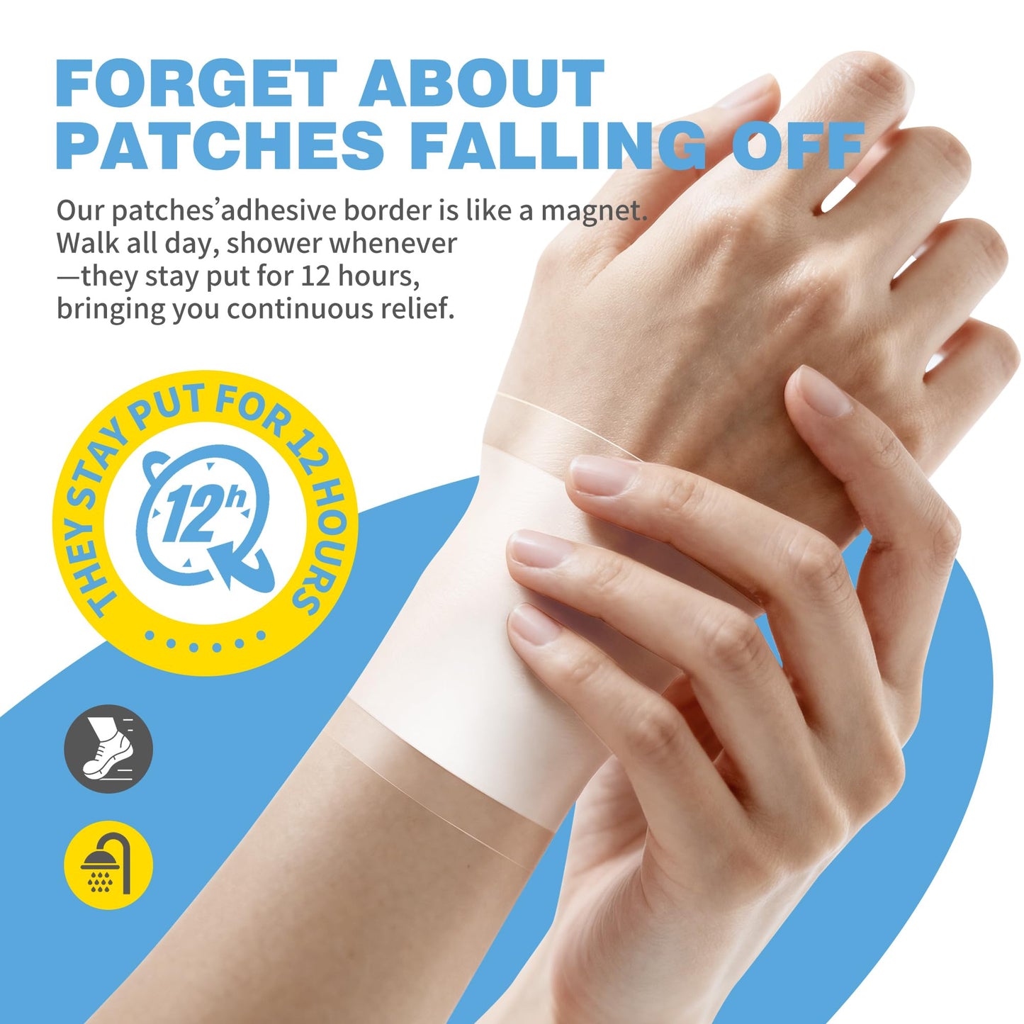 CARELAND Plantar Fasciitis Lidocaine Pain Patches with Hydrogel Technology- Waterproof with Sticky Border, 12 Hour Pain Relief - Contours to Your Foot - 16 Ct - dailyvitalstore