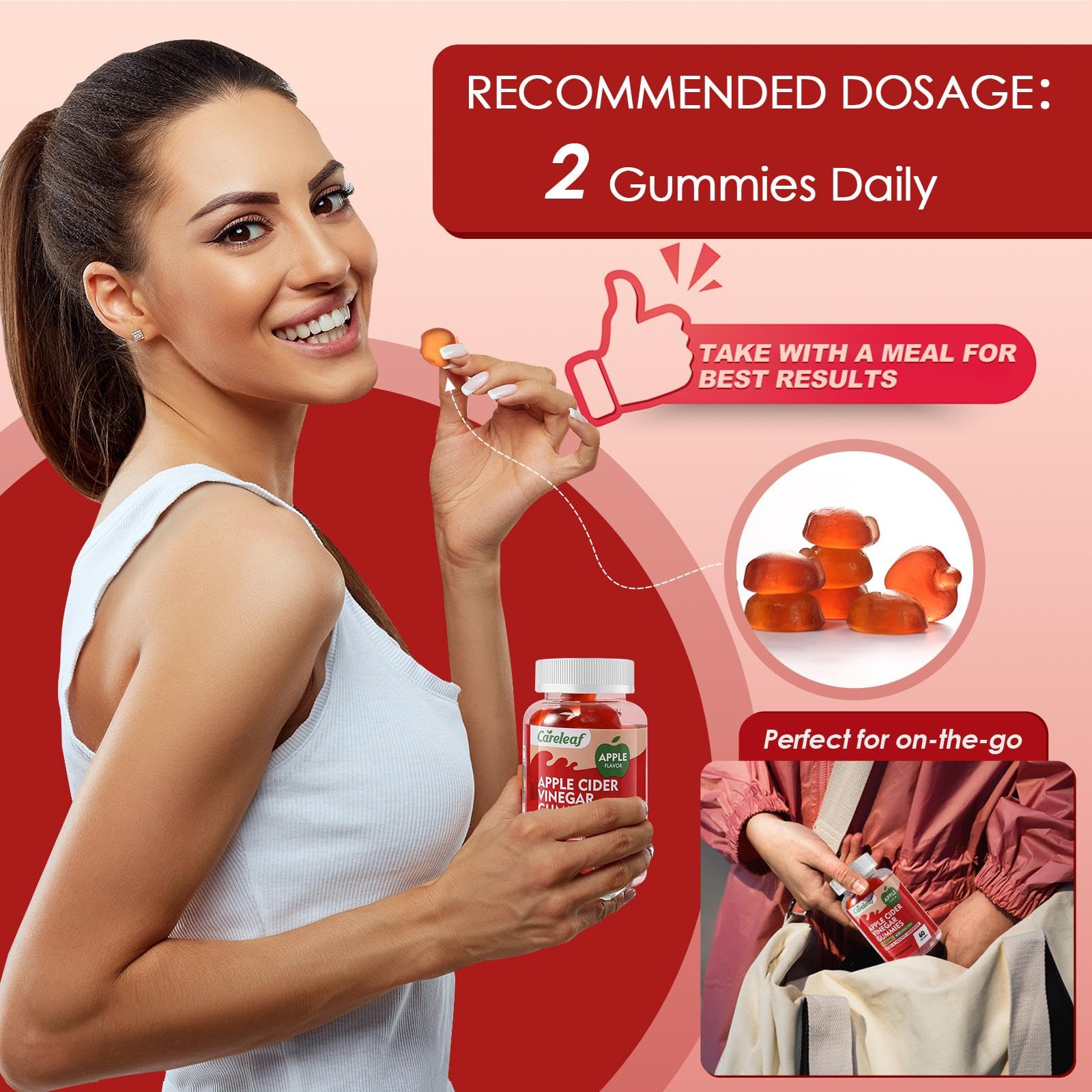 careleaf Apple Cider Vinegar Gummies, Metabolism Gummy with 1000mg AVC & Vitamin B6 Vitamin B12, ACV Gummies for Metabolism, - dailyvitalstore