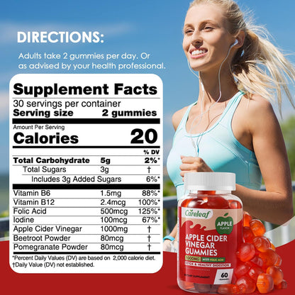 careleaf Apple Cider Vinegar Gummies, Metabolism Gummy with 1000mg AVC & Vitamin B6 Vitamin B12, ACV Gummies for Metabolism, - dailyvitalstore