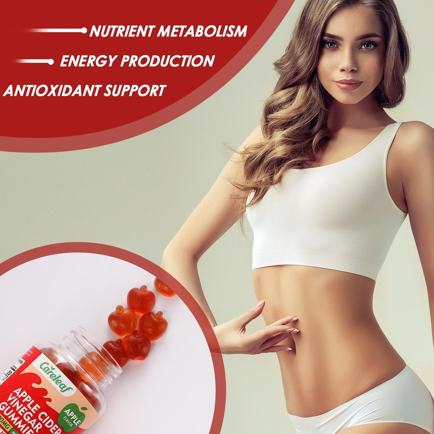 careleaf Apple Cider Vinegar Gummies, Metabolism Gummy with 1000mg AVC & Vitamin B6 Vitamin B12, ACV Gummies for Metabolism, - dailyvitalstore