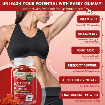 careleaf Apple Cider Vinegar Gummies, Metabolism Gummy with 1000mg AVC & Vitamin B6 Vitamin B12, ACV Gummies for Metabolism, - dailyvitalstore