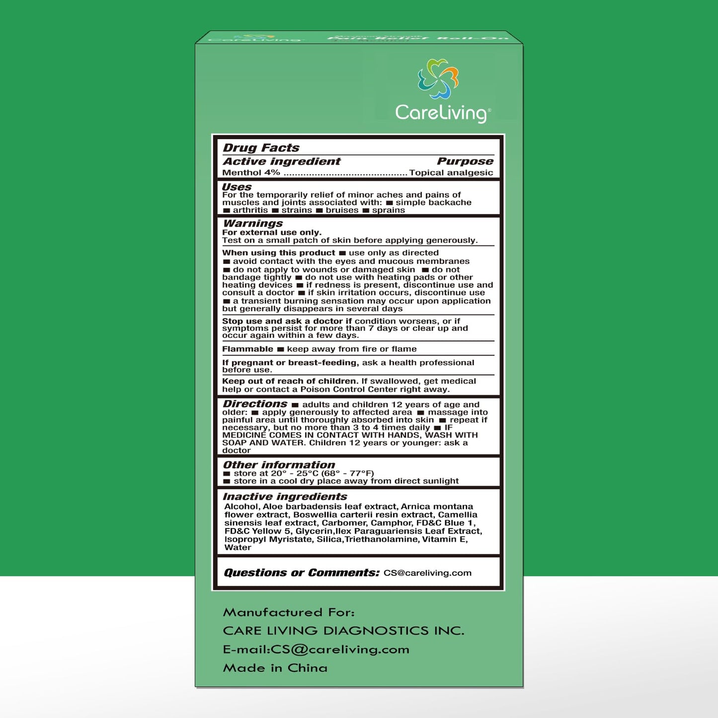 CARELIVING Roll On Pain Relief for Knee, Neck, Joint, Shoulder, Arthritis Pain Reliever, Sore Muscle Relief, Roll On Menthol Gel 2.5 Fl Oz (Pack of 2) - dailyvitalstore