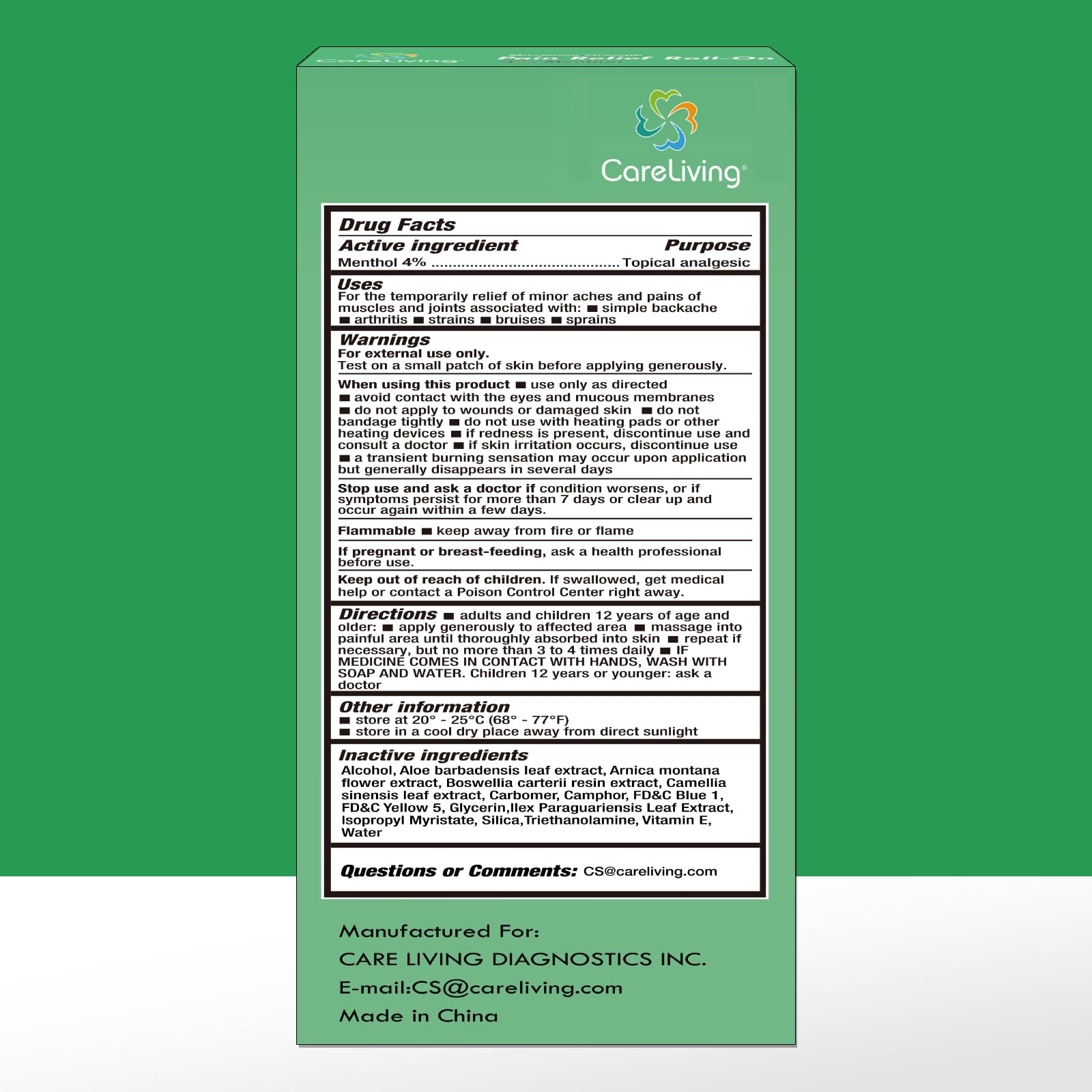 CARELIVING Roll On Pain Relief for Knee, Neck, Joint, Shoulder, Arthritis Pain Reliever, Sore Muscle Relief, Roll On Menthol Gel 2.5 Fl Oz (Pack of 2) - dailyvitalstore