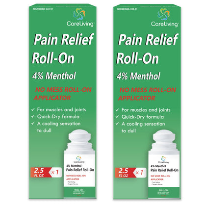 CARELIVING Roll On Pain Relief for Knee, Neck, Joint, Shoulder, Arthritis Pain Reliever, Sore Muscle Relief, Roll On Menthol Gel 2.5 Fl Oz (Pack of 2) - dailyvitalstore