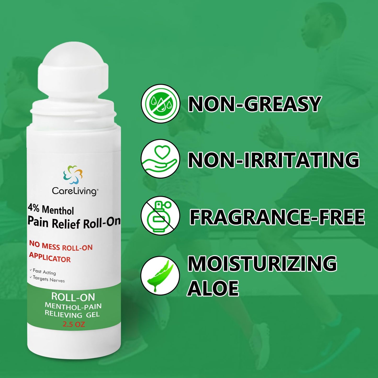 CARELIVING Roll On Pain Relief for Knee, Neck, Joint, Shoulder, Arthritis Pain Reliever, Sore Muscle Relief, Roll On Menthol Gel 2.5 Fl Oz (Pack of 2) - dailyvitalstore